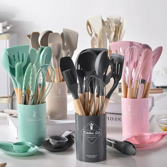 Ease® 12-Piece Silicone Kitchen Utensil Set with Wooden Handles
